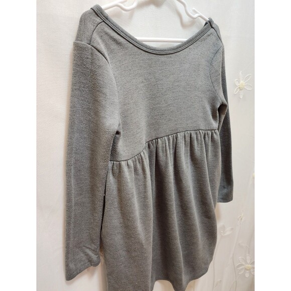 CAT & JACK GIRLS 5T GREY LONG SLEEVE DRESS DRAPEY SOFT COZY NUETRAL PLAIN KIDS - Picture 2 of 12